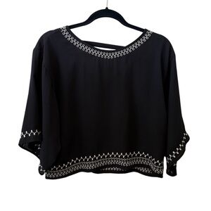 Monteau Black Embroidered Blouse 
Size Small